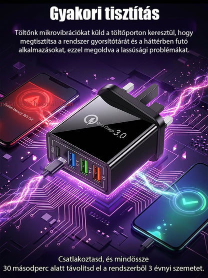 【Növelje a telefon akkumulátorának élettartamát】 Négyportos utazótöltő