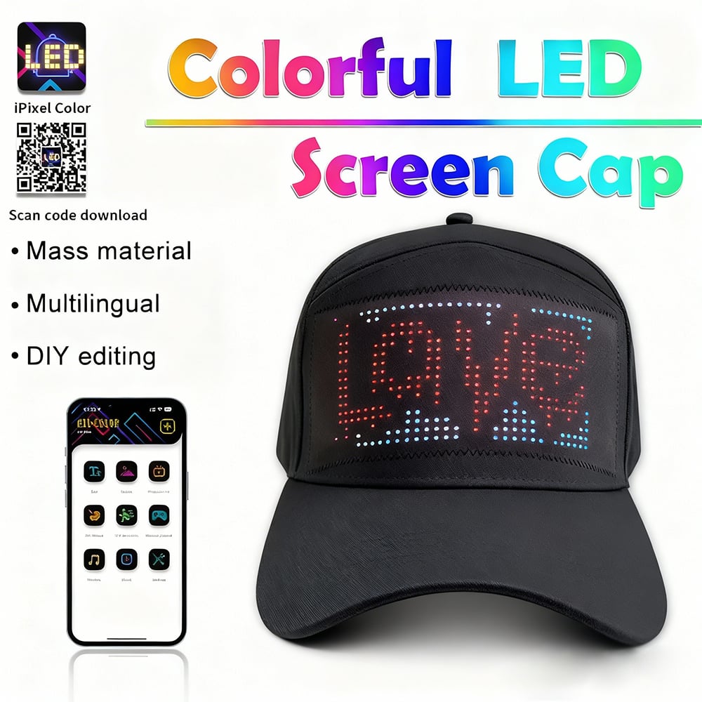 🔥📱 LED Bluetooth Sapka Személyre Szabott Szöveggel és GIF Megjelenítéssel 💡🧢