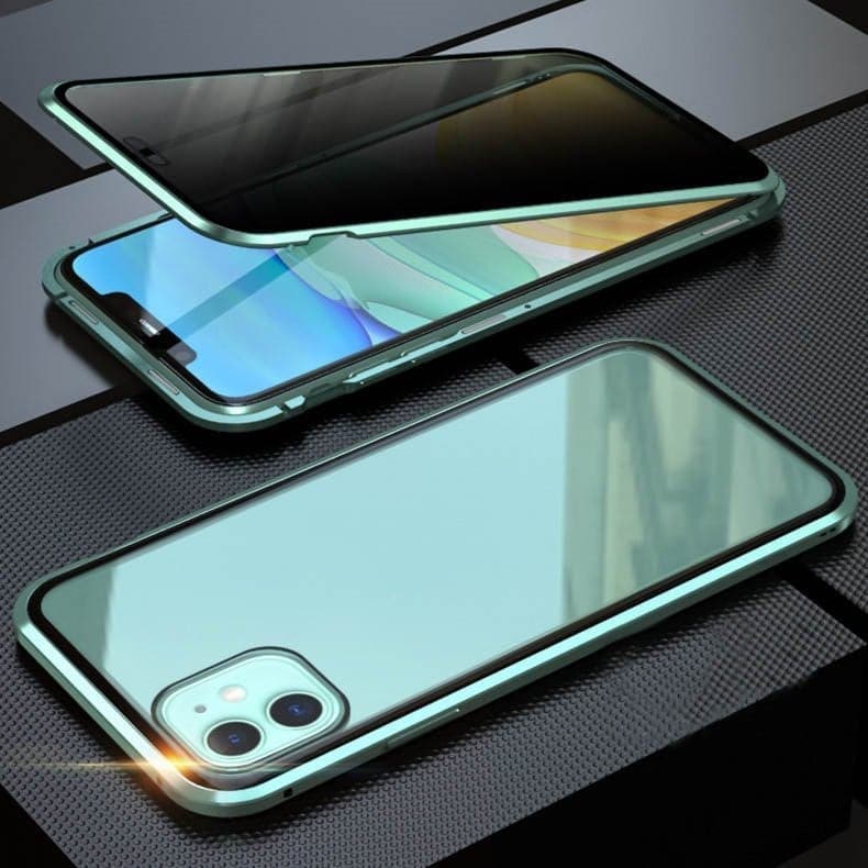✨ Mágneses iPhone Tok Privát Üveggel és Fém Kerettel 📱🔒