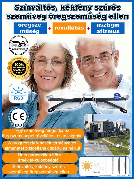 Színváltós, kékfény szűrős szemüveg öregszeműség ellen
