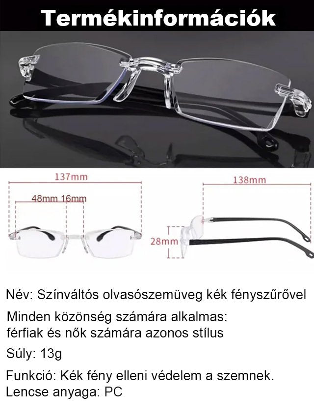 Színváltós, kékfény szűrős szemüveg öregszeműség ellen